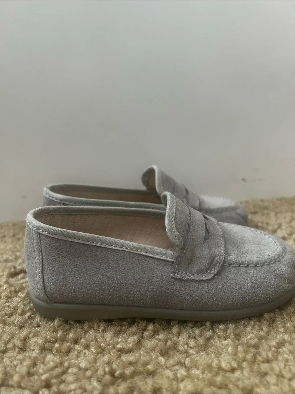 Kids Light Gray Suede Moccasins
